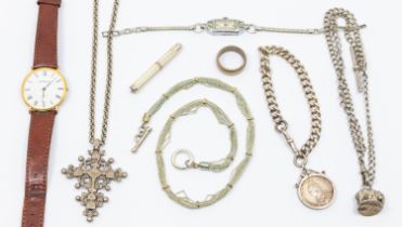 A collection of vintage and later costume jewellery to include silver Albert link bracelet