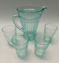 An Edwardian blue glass lemonade set, a jug with four glasses.