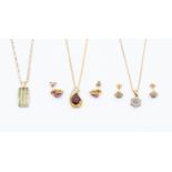 A collection of jewellery to include a diamond and emerald 9ct gold matching pendant chain and