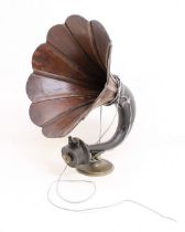Early 20th Century gramophone speaker wood and cast.
