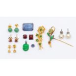 A collection of various jewellery to include a pair of diamond set stud earrings, total diamond