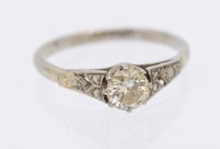 **WITHDRAWN*** A 1930's diamond and platinum ring, comprising a round brilliant cut diamond approx