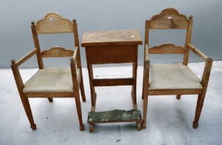 19th century oak praying stand/bible stand with makers label Van Poolles Ltd London along with two