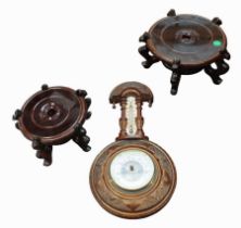 A late 19th Century wall barometer along with two chinese stands.