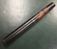 A late Georgian / early Victorian cylinder shaped truncheon. Ebonised wood, painted with the Royal