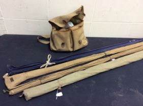 A collection of 4 vintage fishing rods to include Hardy example together with a bag of fishing