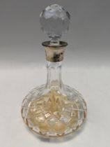 A modern hallmarked silver collared "Ships" decanter, crystal cut glass, London hallmarked ,