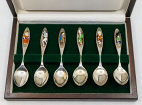 A limited edition 109/2500 set of six Modern silver and enamel "Christmas Carol" novelty