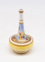 A 19th century English porcelain perfume bottle/vase, having colourful hand painted scenes of