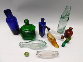 Collection of mixed 19th Century and early 20th Century coloured glass medicine, poison, cordial and