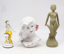 2 Early 20th Century continental figures along with a 1950s bust of a lady.
