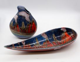 Anita Harris - A stylish studio art pottery centre bowl in the shape of a teardrop, with kiln