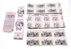 A small collection of machine woven silks, various themes including a commemorative roll for the