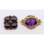 Two early 20th century brooches, to include an oval amethyst and seed pearl, oval amethyst measuring