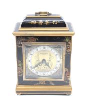 An Elliott of London English chinoiserie designed lacquered clock, retailed by Arthur Saunders (