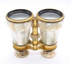 A pair of mother-of-pearl and brass binoculars made by Carpenter and Westley of London (A/F to