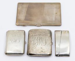 A Queen Elizabeth II engine turned silver cigarette case, gilt interior and initialled to front,