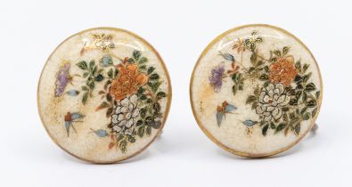 A pair of Satsuma silver gilt earrings, comprisng a circular form with Satsuma floral decoration,