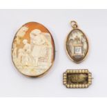 A Georgian gold pendant inset with a mourning miniature depicting a Classical lady beside a grave