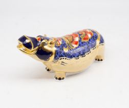 A limited edition Royal Crown Derby Hippopotamus paperweight, gold stopper, gold backstamp, signed