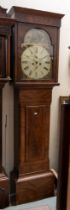 George III Scottish 8 day longcase clock with Roam numerals, painted arched dial, dial second and