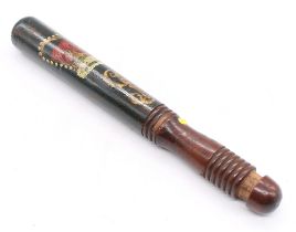 A George III police truncheon ebonised ground oak hand painted with crown and G.R, 30cm long.