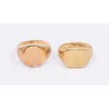 Two 9ct gold gentleman's signet rings, including one rose gold, size Q and yellow gold, size M,