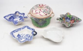 A collection of 19th Century pickle dishes along with an early 19th Century Lustre butter dish,