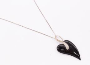 Black heart shaped pendant measuring 34x20mm with large feature loop, making overall length 44mm,