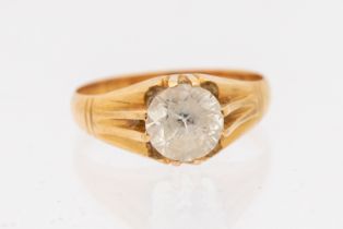 A white sapphire and 9ct gold solitaire ring, compromising a round mixed cut sapphire approx 7mm,