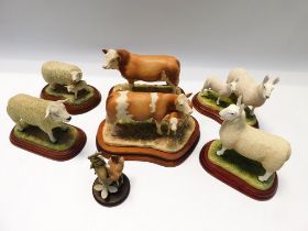 Collection of boxed Border Fine Art Countryside animal resin figures, 4 sheep ,1 bird and 2 cows ,