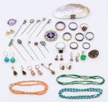 A collection of jewellery to include; seven pairs of assorted costume earrings plus two pairs of