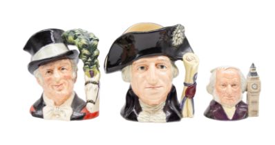 Three Royal Doulton character jugs to include The Ring Master, George Washington and John Doulton.