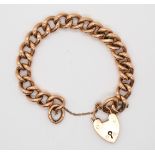 A 9ct gold rose hollow curb link bracelet, width approx 9mm, padlock clasp with safety chain, length