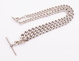 Watch chain necklet with double swivel clasp and suspended solid T bar measuring approx 42mm in