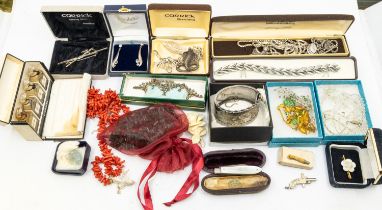 Costume jewellery - a collection of vintage items to include: silver, stone-set, Trifari, Chanel