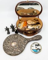 A mixed lot of silver and other items to include; a Chester silver embossed hand mirror, having