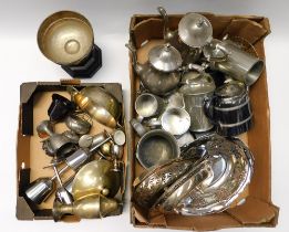 A collection of silver plated wares to include trays, tea sets, trophies, pewter tankards,