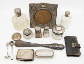 A collection of mixed silver items to include; a small quantity of cut glass and silver topped