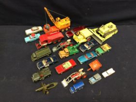 A small collection of various mixed die cast cars and toys to include Dinky, Corgi etc. Various