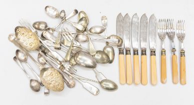 A collection of silver plated cutlery including forks, spoons etc.