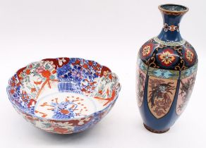 Early 20th century cloisonne bronze and enamel vase, along with 18th century Chinese export fruit