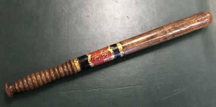 A 19th century, Police Special Constable’s truncheon. Made in polished oak, with ring turned handle,