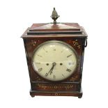 A late 18th century rosewood inlaid bracket clock, 8-day, with round enamel face and Roman numerals.