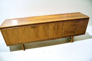 1970s Danish Linneberg light mahogany sideboard with four single end drawers and two cupboard