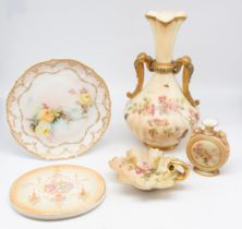 A small amount of Royal Worcester blush ivory ceramics to include; a tall fluted edged and gadrooned