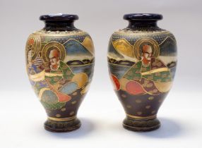 A pair of matching 20th century Japanese Satsuma style vases, with figural and vibrant scenes.