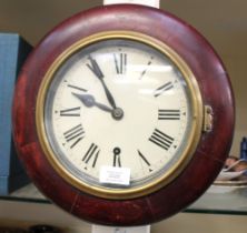 A small late 19th Century mahogany 8 day round clock with Roman numerals. 30cm diameter.