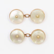 A pair of early 20th century 9ct gold and mother of pearl chain link cufflinks, comprising