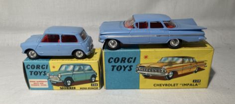 Corgi: A pair of boxed Corgi Toys, Chevrolet "Impala", Reference No. 220; and Morris Mini-Minor,